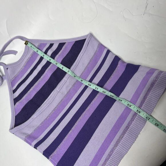 Vintage XOXO Jeans Juniors Crop Top Medium Purple Striped Halter Boho Y2K 1990s - Picture 8 of 8